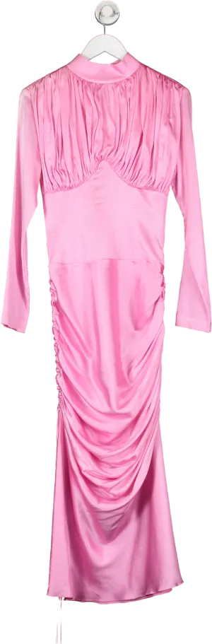 Materiel Pink Silk Blend Long Sleeve Dress With Ruched Side UK 8