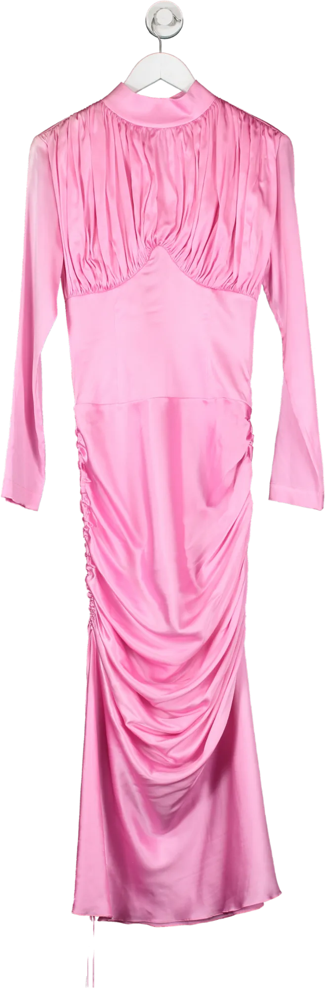Materiel Pink Silk Blend Long Sleeve Dress With Ruched Side UK 8