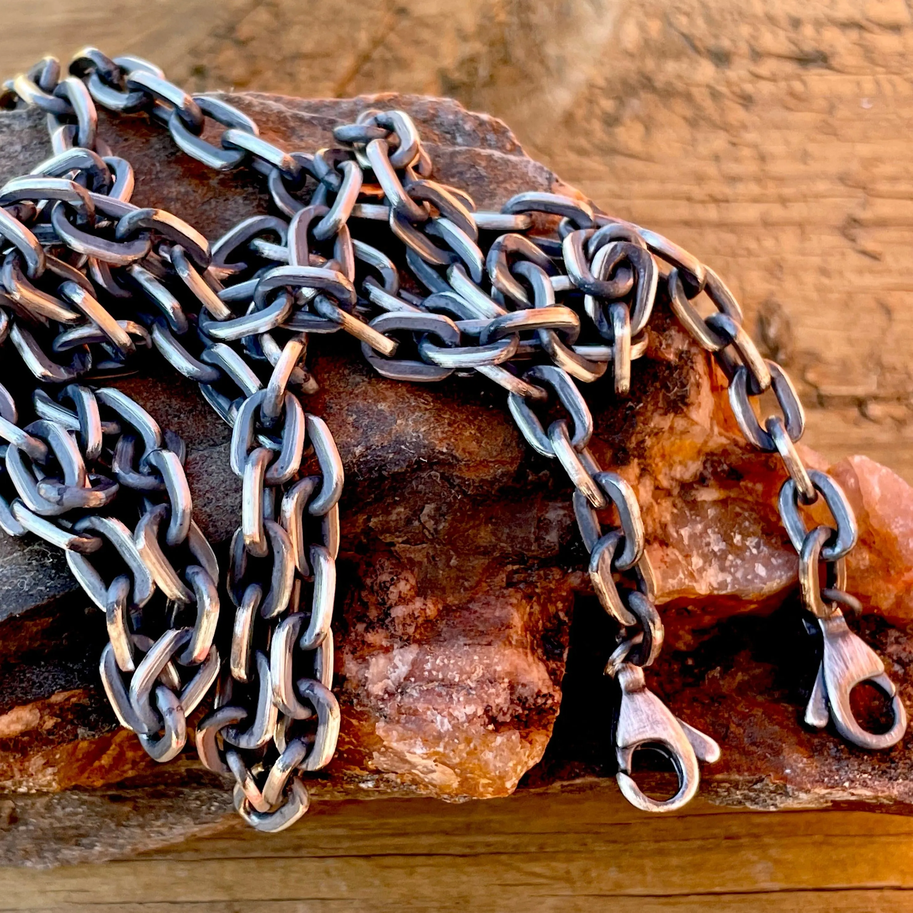 Mens Heavy Cable Chain in Oxidized 925 Sterling Silver