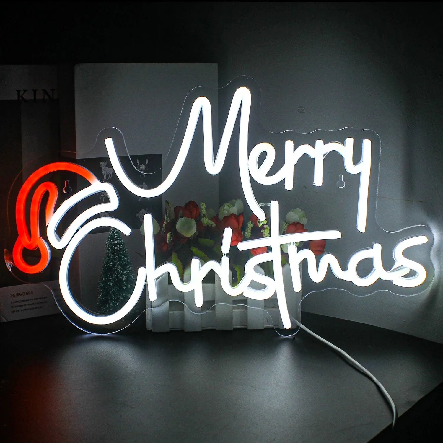 merry Christmas Neon Signs Colorful Christmas Tree Acrylic LED Neon Lights Festival Home Bedroom Party Christmas Wall Decorati