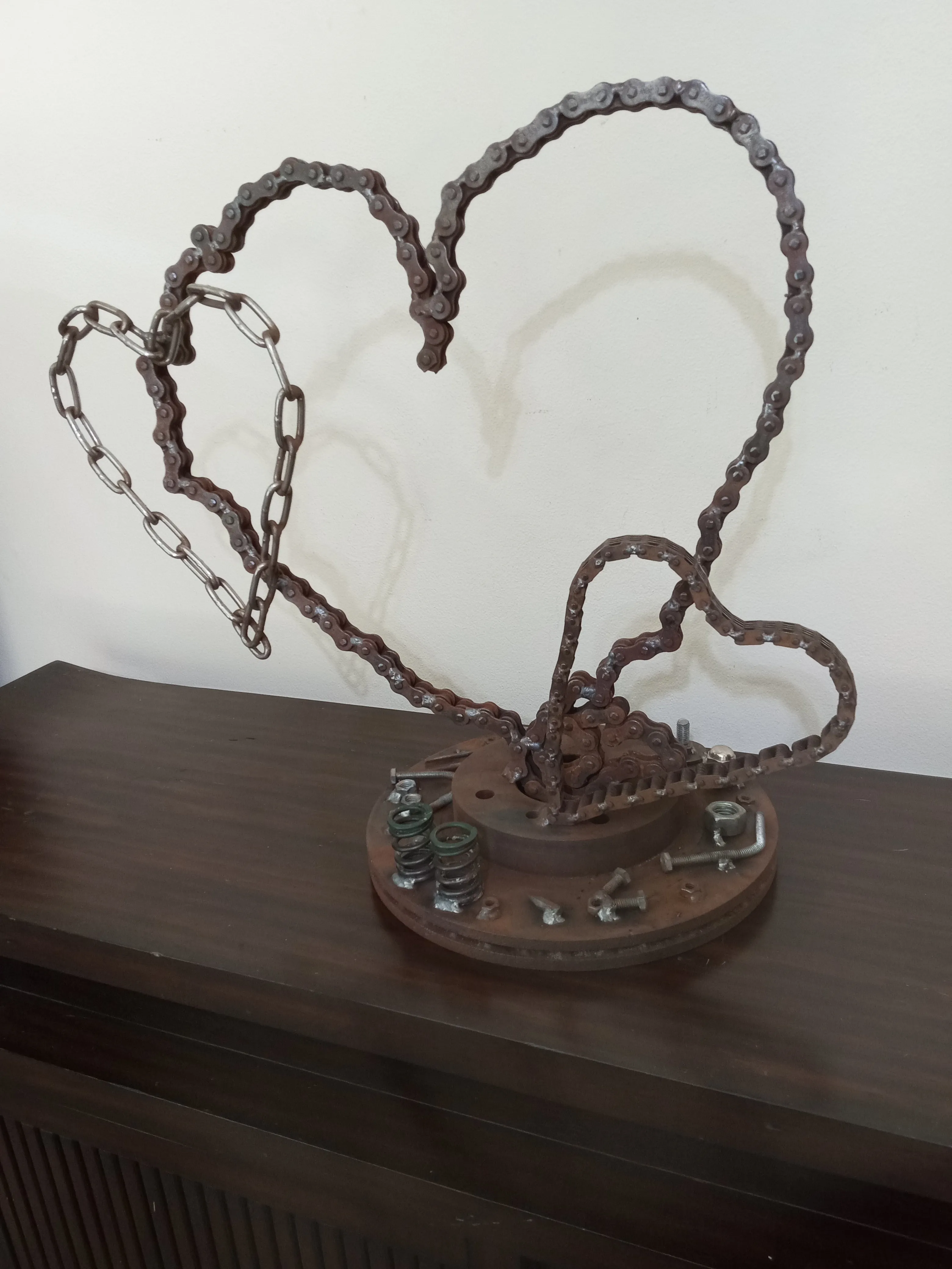 Metal Heart Sculpture of Motorcycle Chains, Rustic Up cycled Welded Metal Art