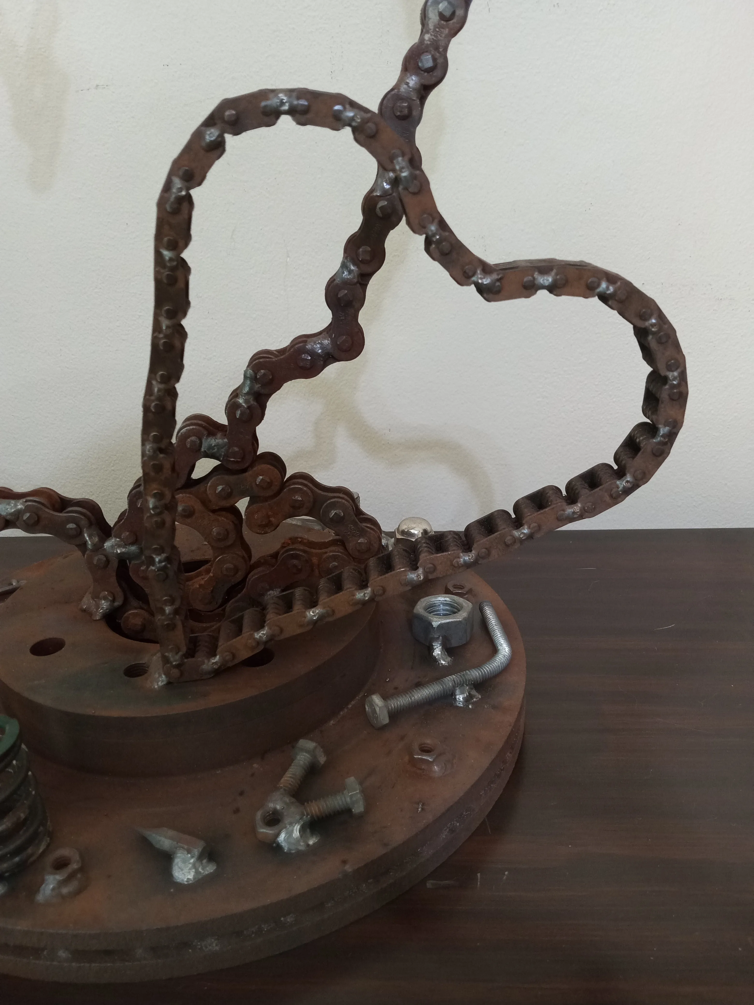 Metal Heart Sculpture of Motorcycle Chains, Rustic Up cycled Welded Metal Art