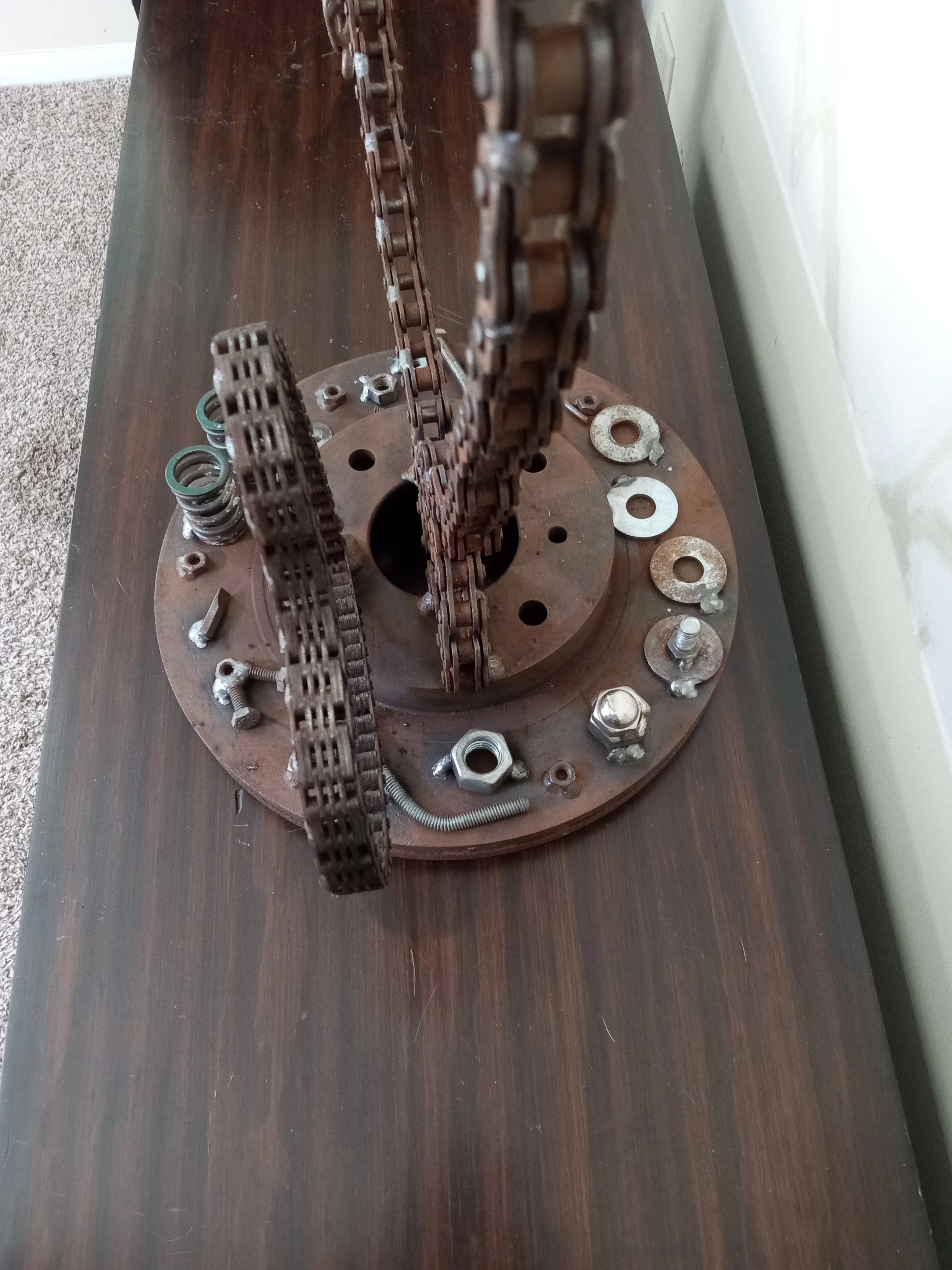 Metal Heart Sculpture of Motorcycle Chains, Rustic Up cycled Welded Metal Art