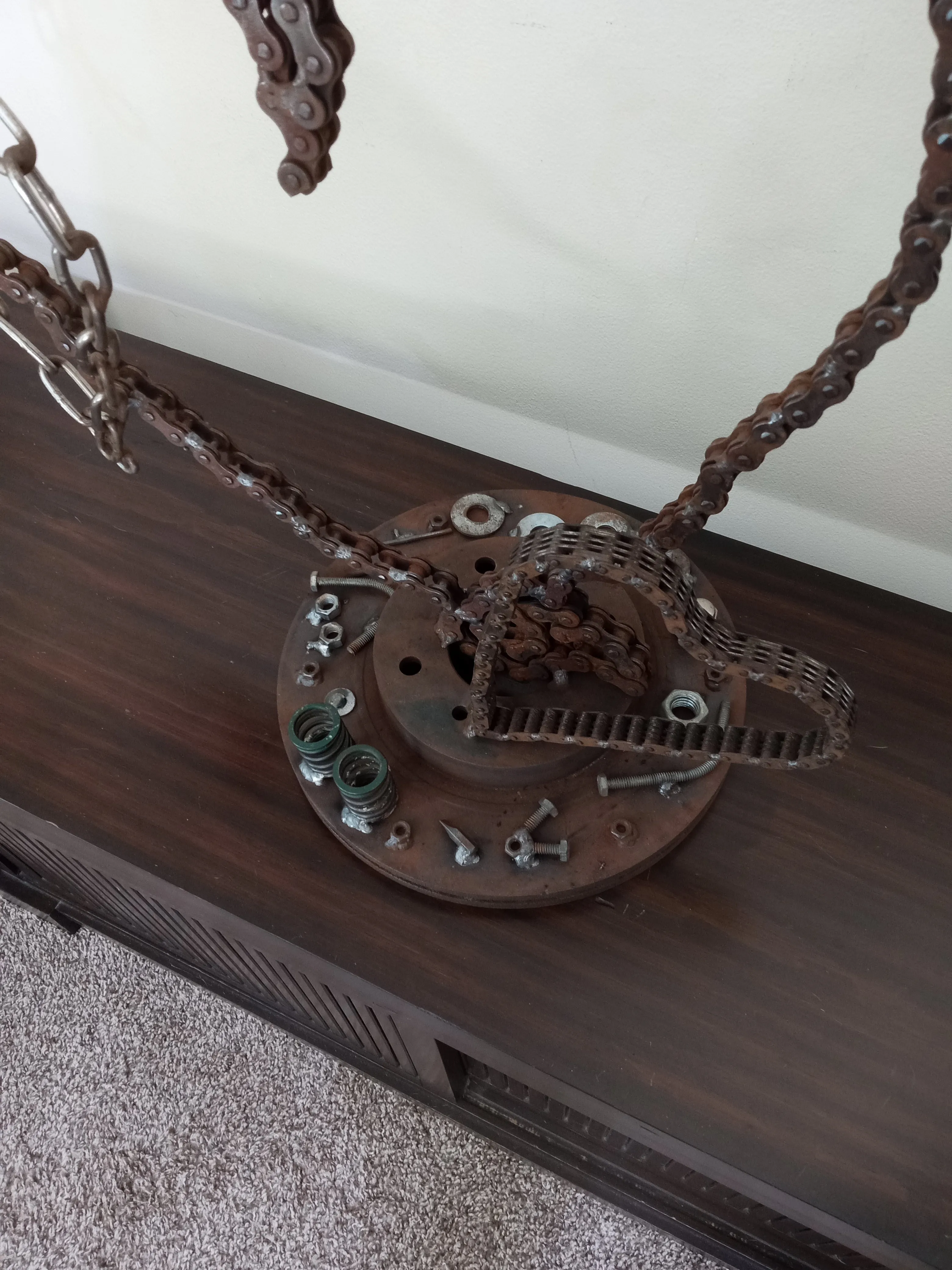 Metal Heart Sculpture of Motorcycle Chains, Rustic Up cycled Welded Metal Art