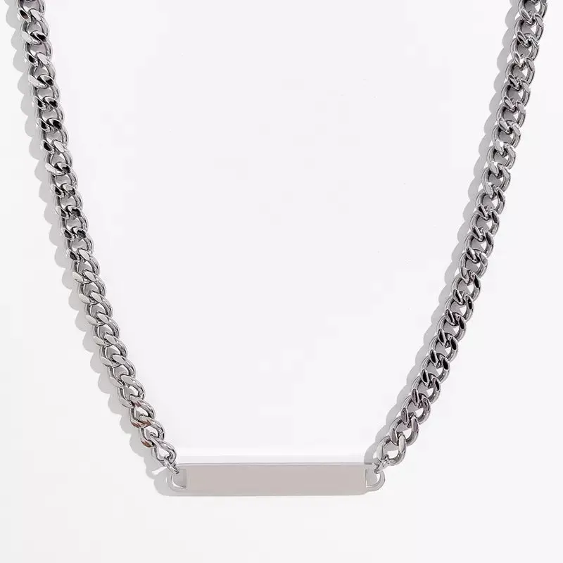 Mini Cuban Chain Custom Name Minimalist 18k Gold Plated Stainless Steel link Horizontal Necklace