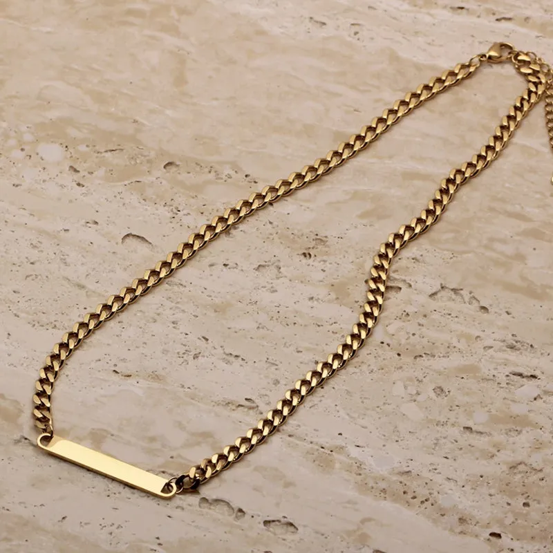Mini Cuban Chain Custom Name Minimalist 18k Gold Plated Stainless Steel link Horizontal Necklace