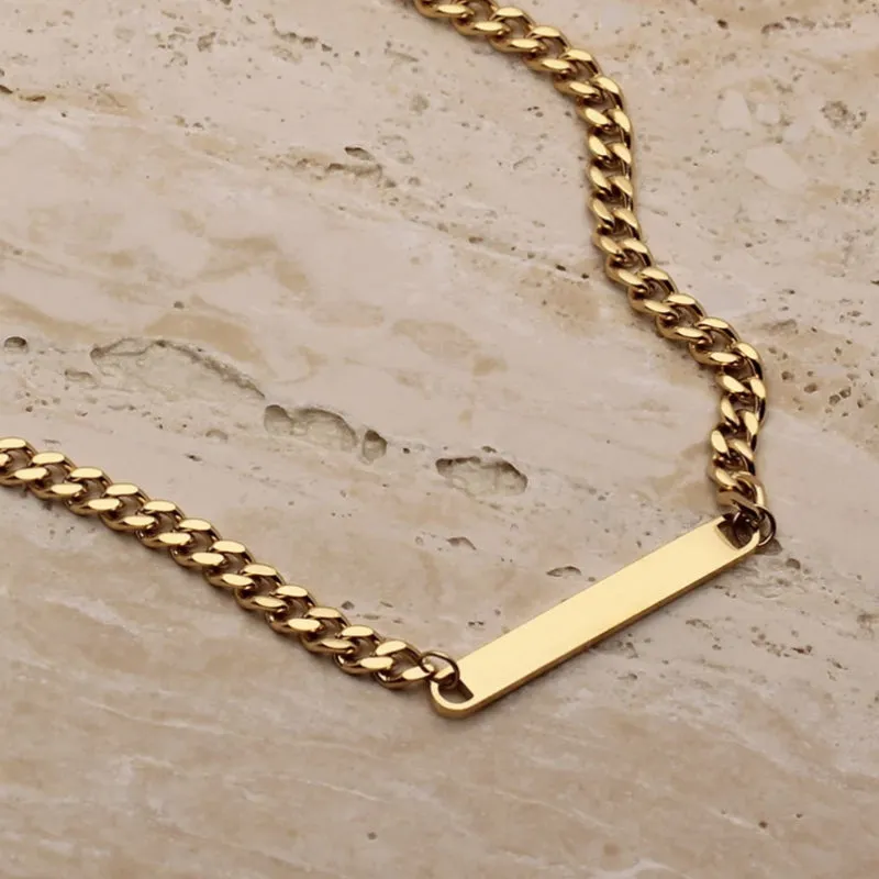 Mini Cuban Chain Custom Name Minimalist 18k Gold Plated Stainless Steel link Horizontal Necklace