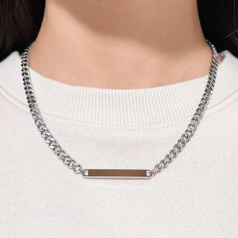 Mini Cuban Chain Custom Name Minimalist 18k Gold Plated Stainless Steel link Horizontal Necklace