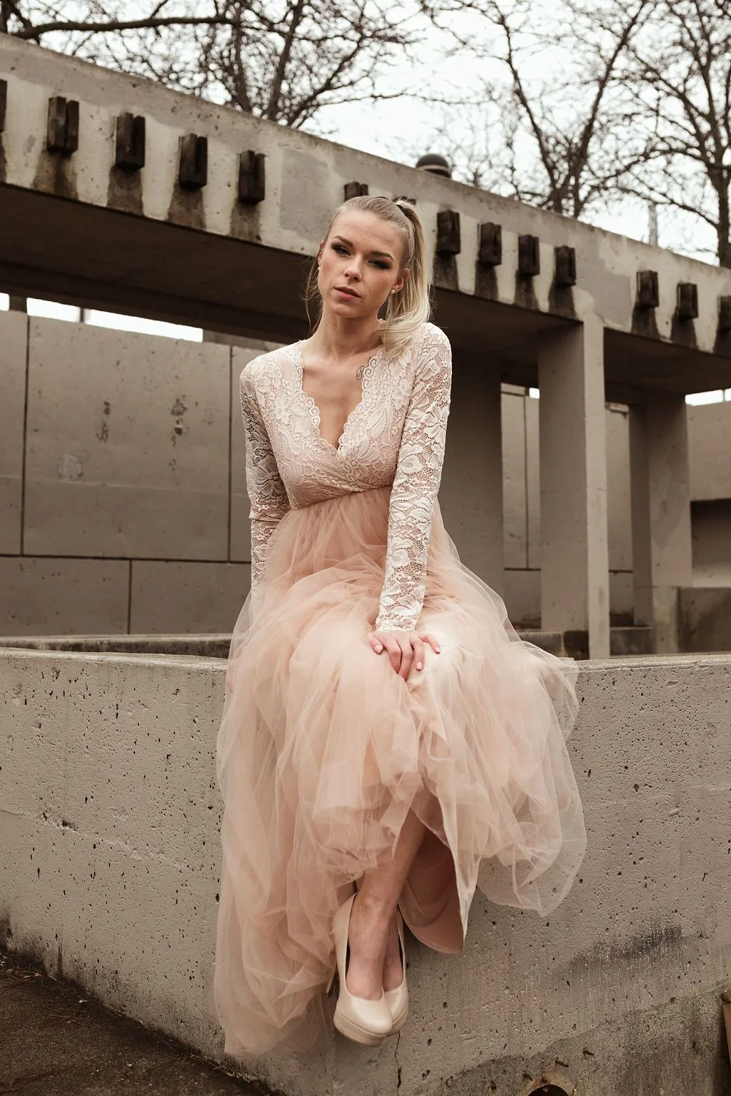 Mini Me Collection Blush  tulle & lace Dress #1125