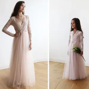 Mini Me Collection Blush  tulle & lace Dress #1125