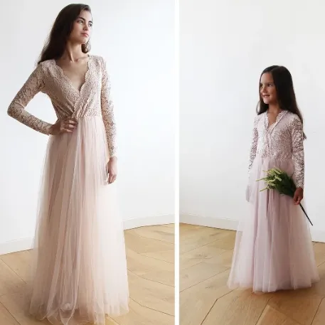 Mini Me Collection Blush  tulle & lace Dress #1125