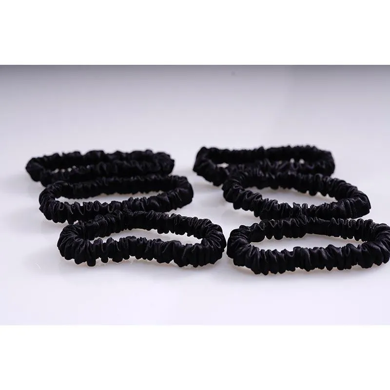Mini silk scrunchies - Black - 6 pack - dropshipping