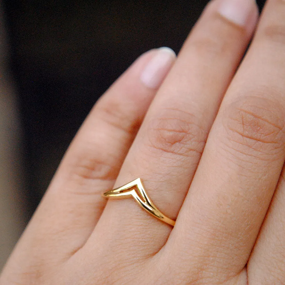 Minimalist Double Chevron Stackable V Ring