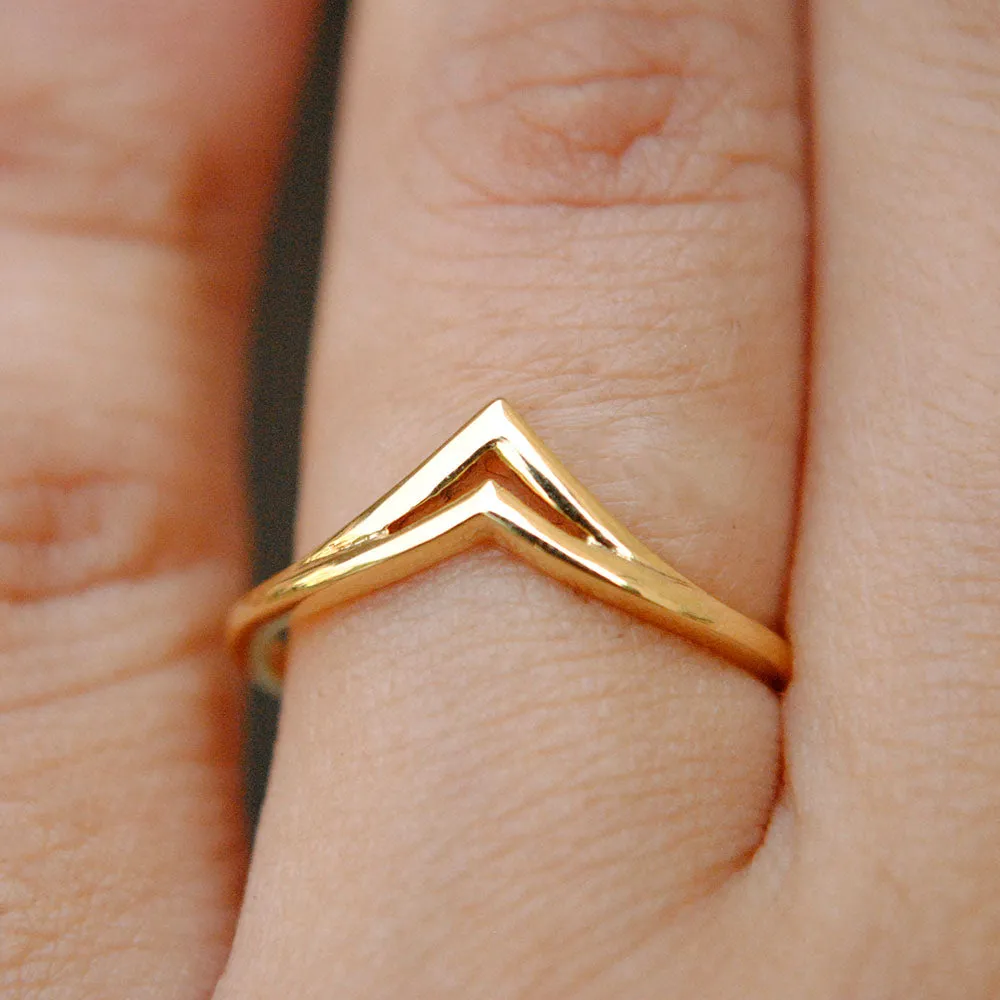 Minimalist Double Chevron Stackable V Ring