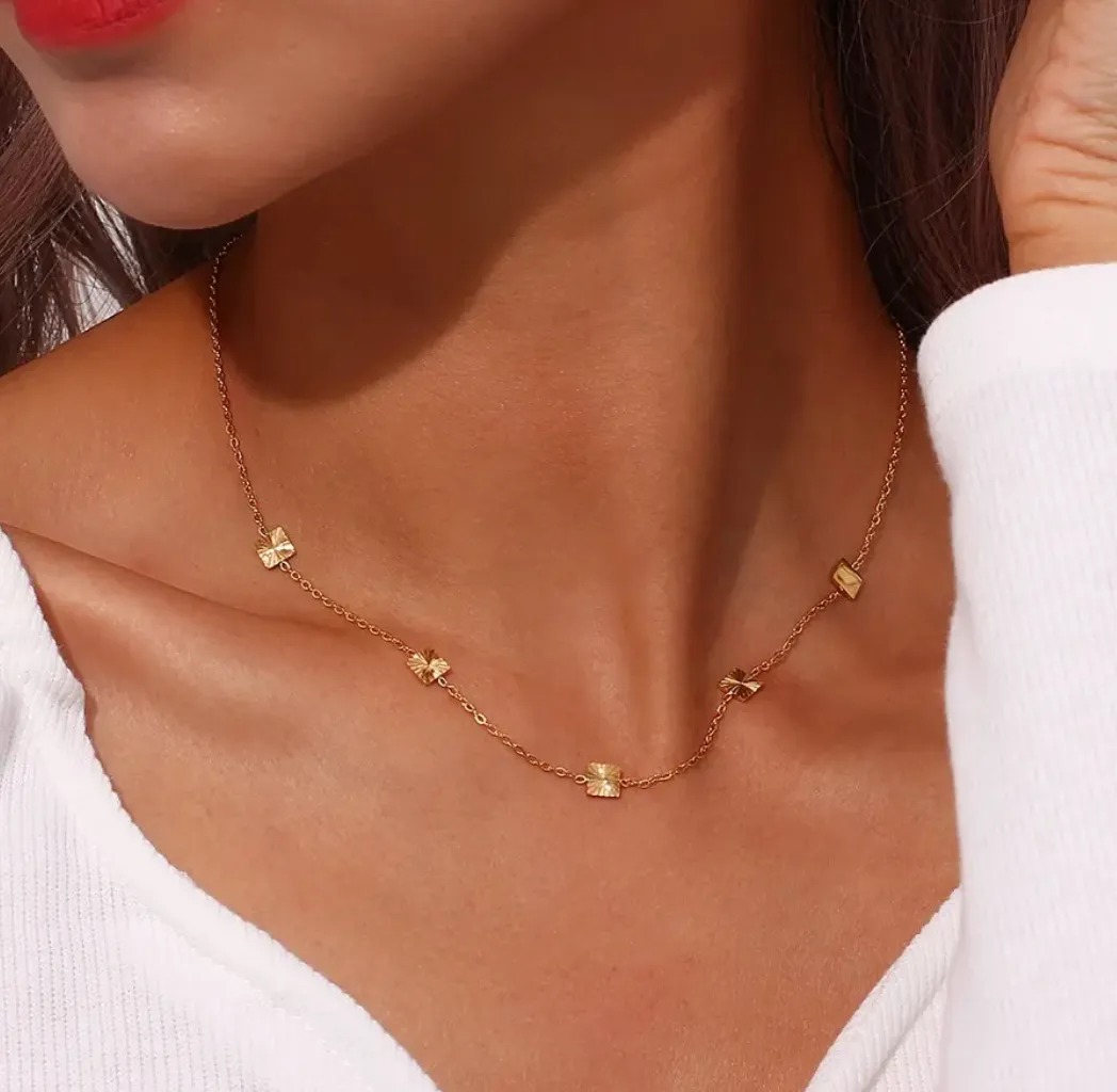 Minimalist Engraved Flower Oval Square Charm Necklace