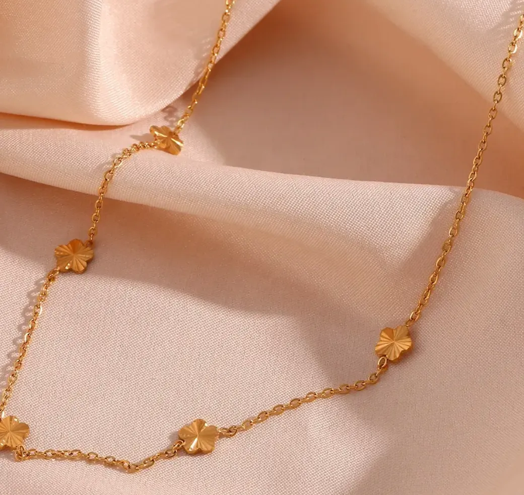 Minimalist Engraved Flower Oval Square Charm Necklace