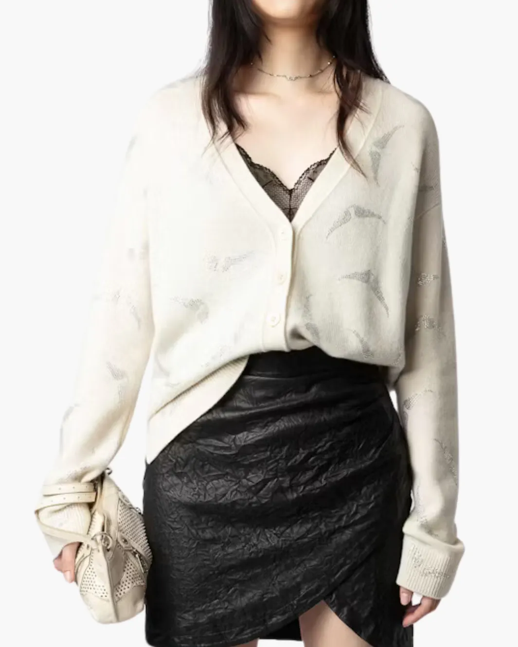 MIRKA DIAMANTE WINGS CASHMERE CARDIGAN IN FLAKE