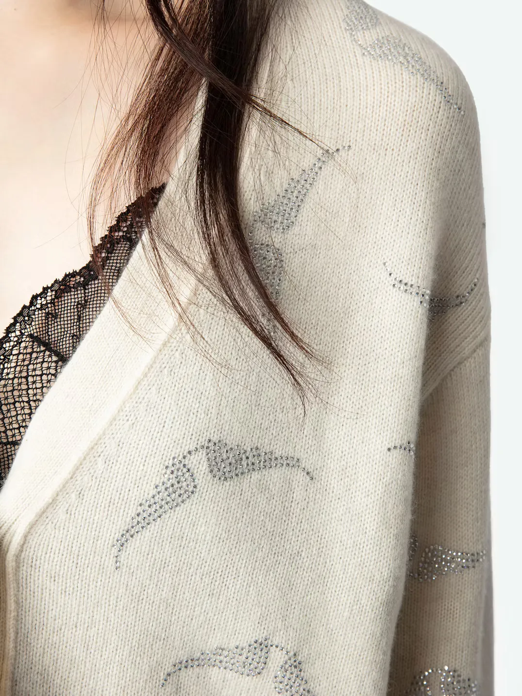 MIRKA DIAMANTE WINGS CASHMERE CARDIGAN IN FLAKE