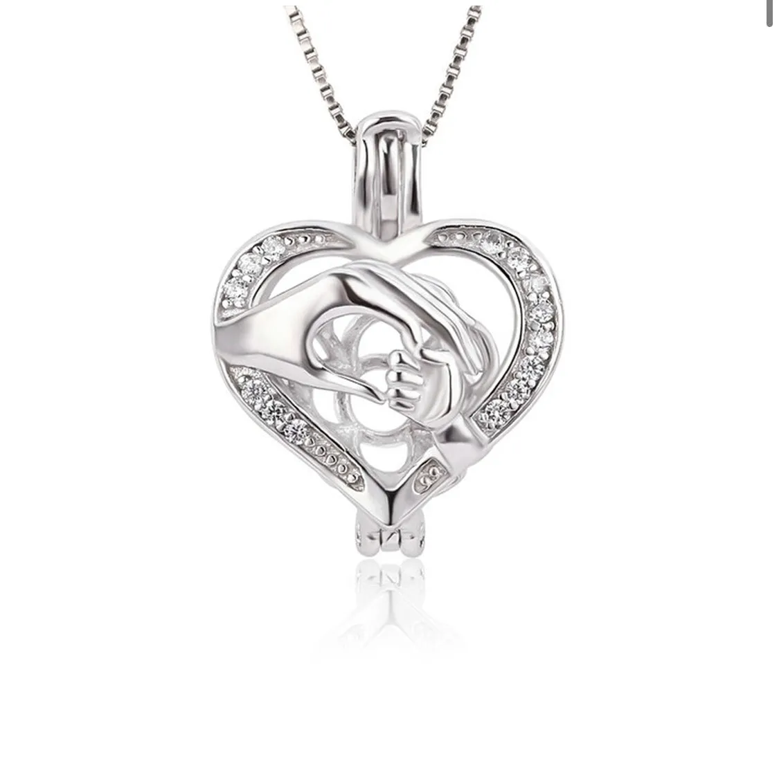 Mothers Love Sterling Silver Cage Necklace Set