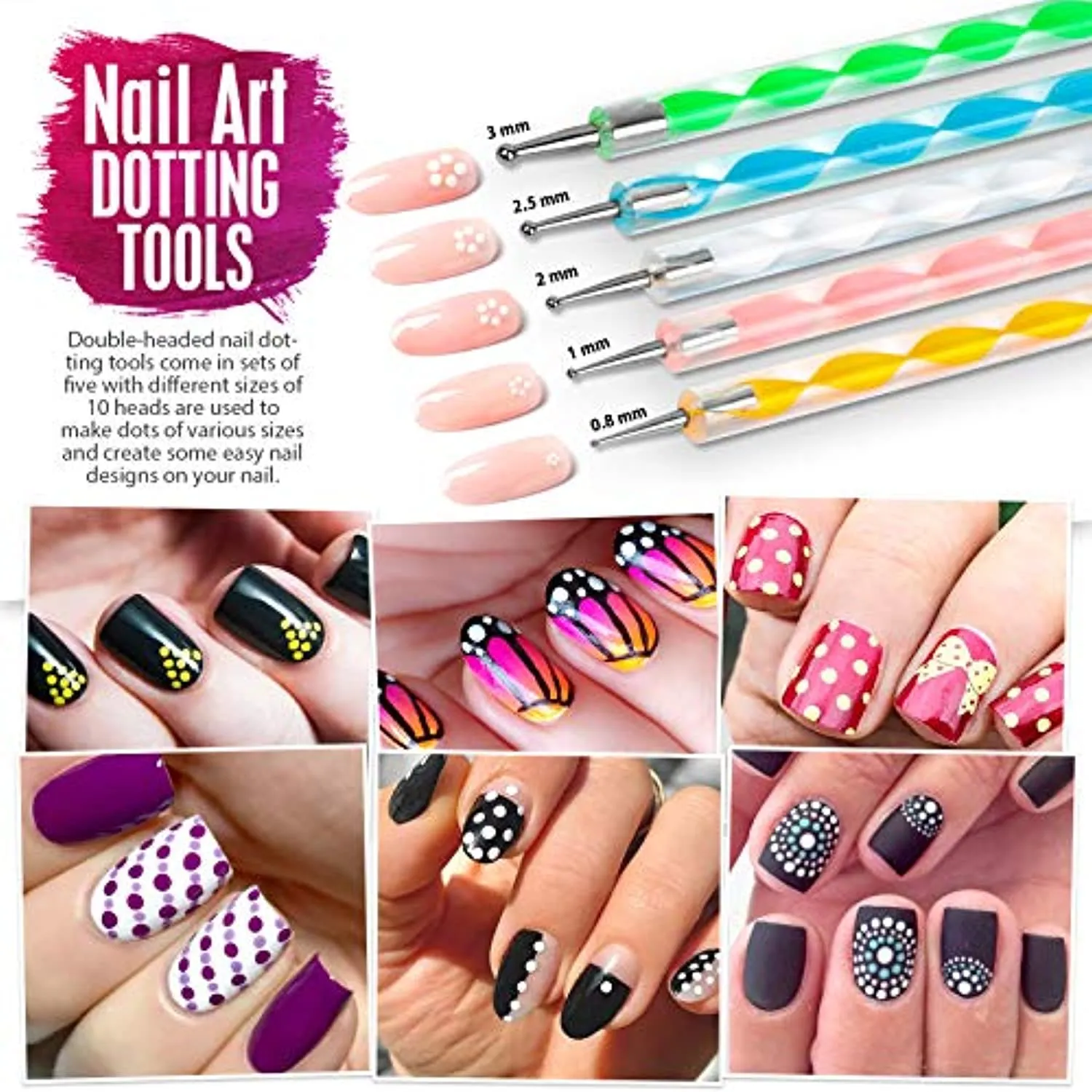 Nail Art Brushes, Nail Dotting Tools, Teenitor Nail Art Design Kit with Butterfly Nail Brush, Nail Art Stickers, Nail Foil, Nail Art Striping Tape, Nail Art Rhinestones