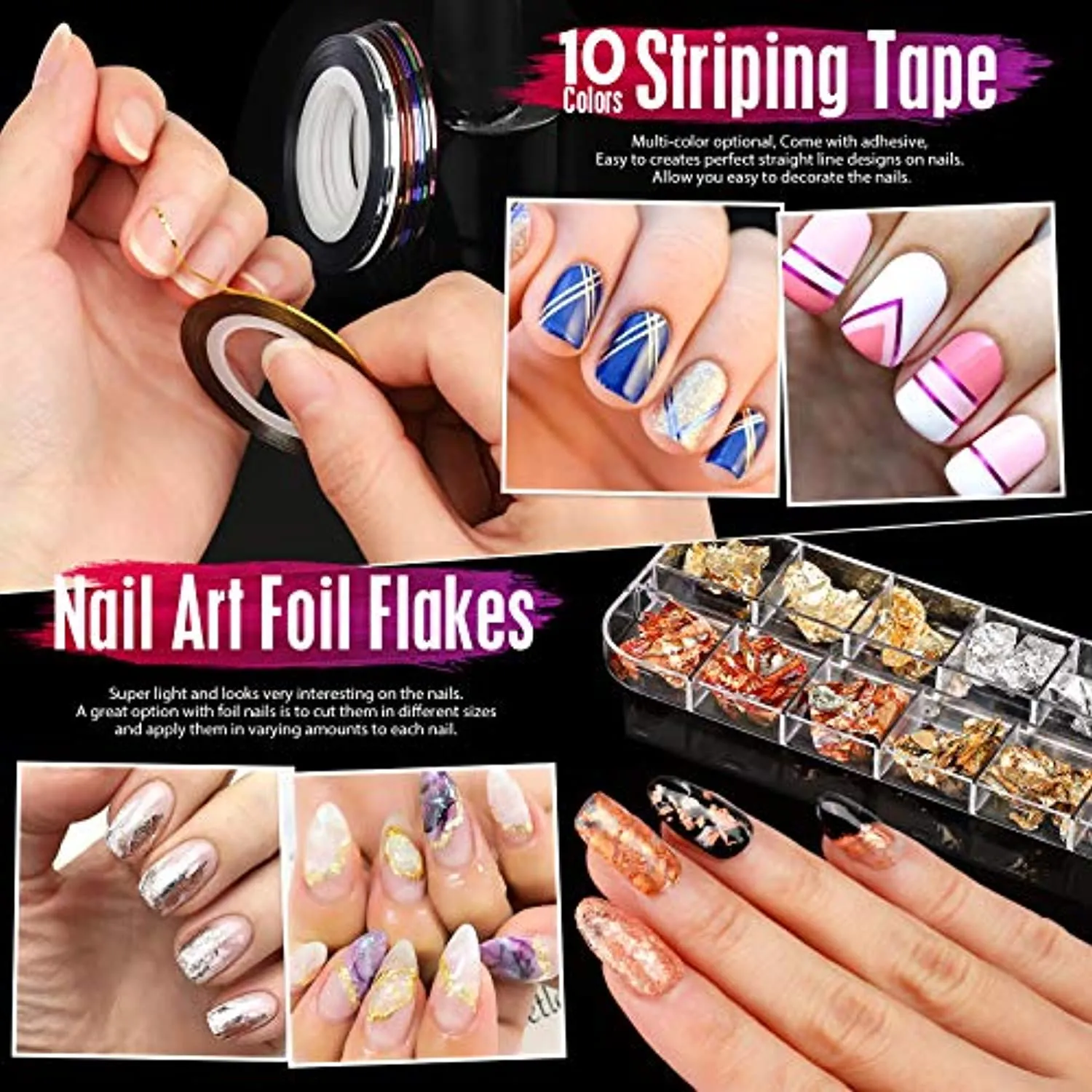 Nail Art Brushes, Nail Dotting Tools, Teenitor Nail Art Design Kit with Butterfly Nail Brush, Nail Art Stickers, Nail Foil, Nail Art Striping Tape, Nail Art Rhinestones
