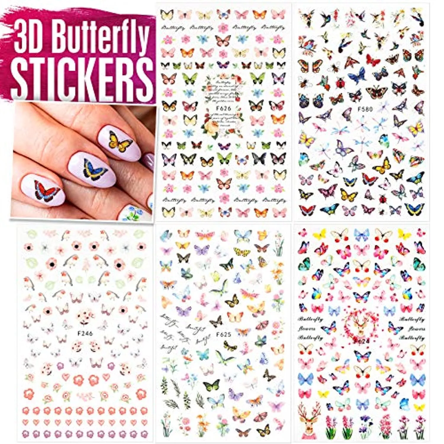 Nail Art Brushes, Nail Dotting Tools, Teenitor Nail Art Design Kit with Butterfly Nail Brush, Nail Art Stickers, Nail Foil, Nail Art Striping Tape, Nail Art Rhinestones