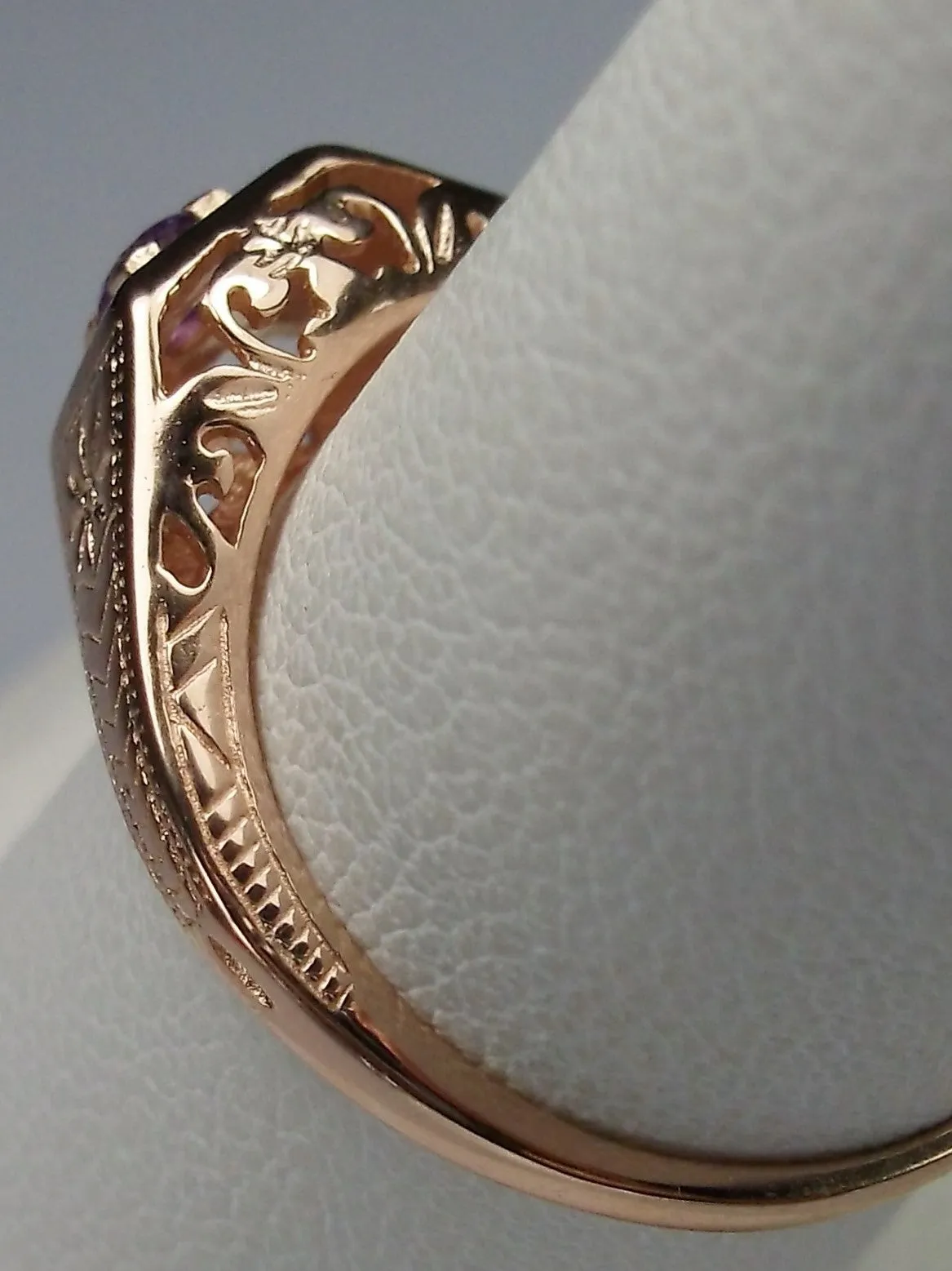 Natural Amethyst Ring, Rose Gold, Art Deco Jewelry #D155