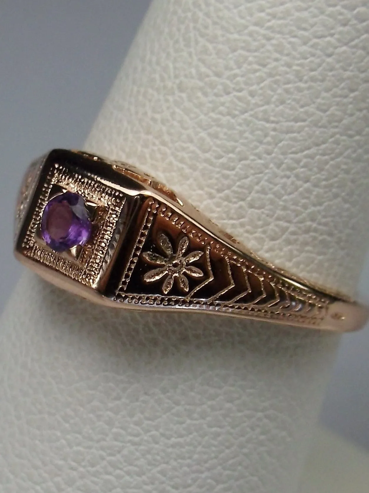 Natural Amethyst Ring, Rose Gold, Art Deco Jewelry #D155