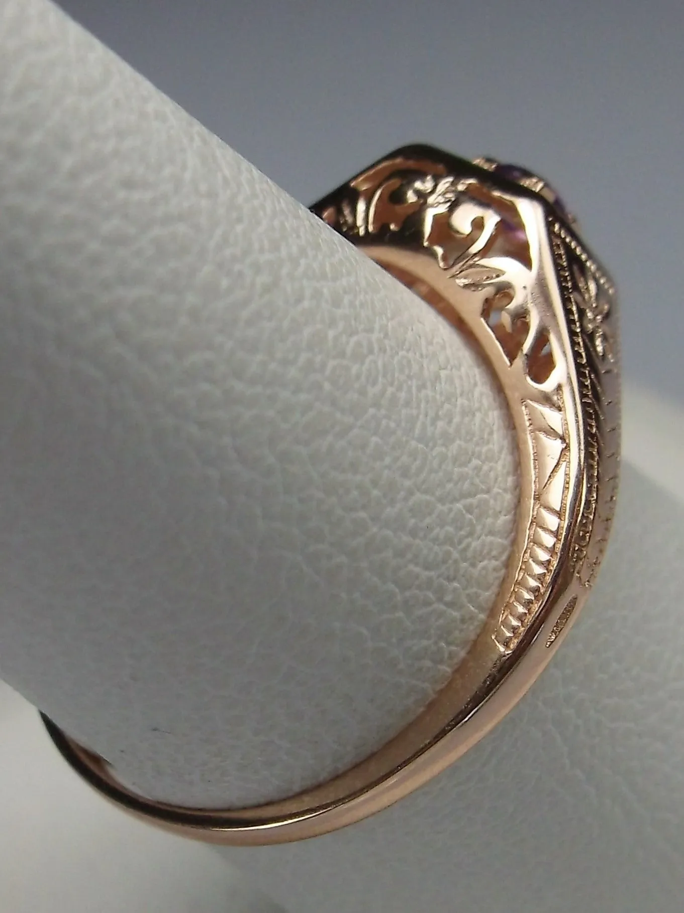 Natural Amethyst Ring, Rose Gold, Art Deco Jewelry #D155