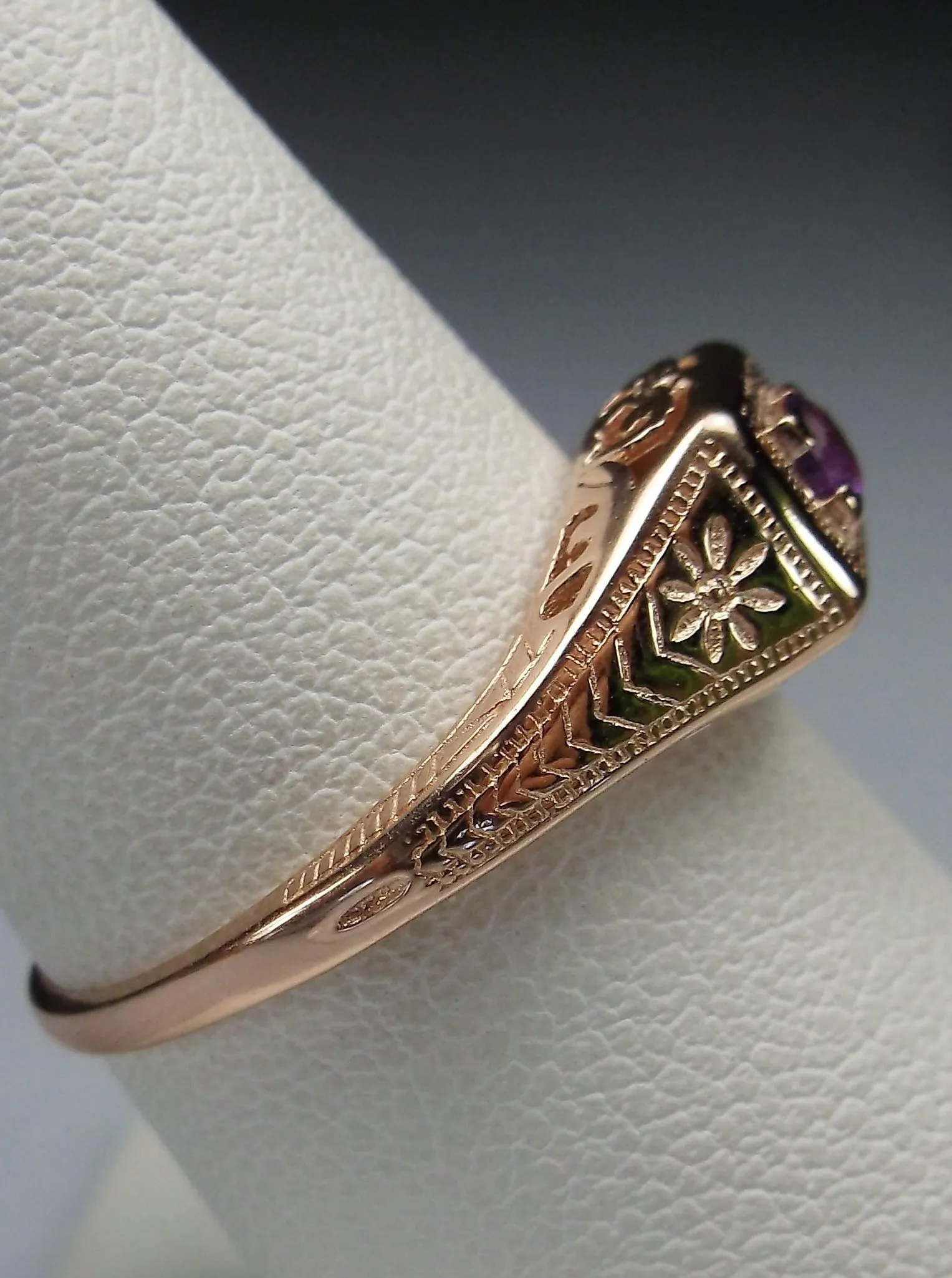 Natural Amethyst Ring, Rose Gold, Art Deco Jewelry #D155