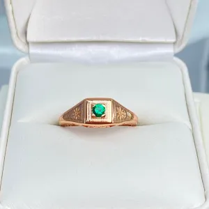 Natural Emerald Ring, Rose Gold, Art Deco Jewelry #D155