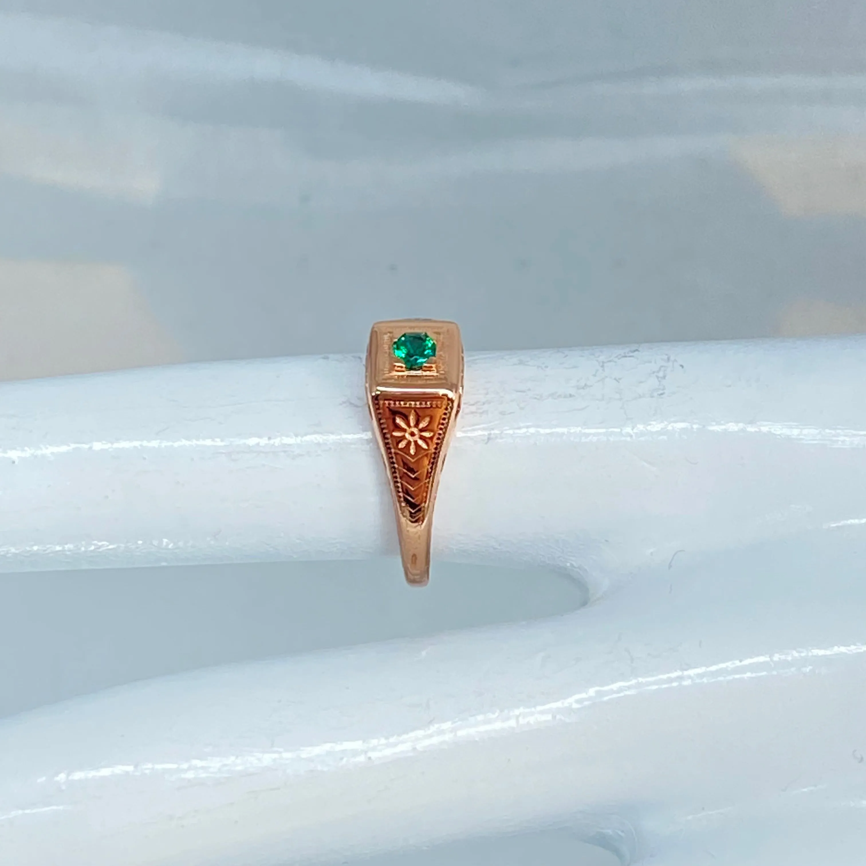 Natural Emerald Ring, Rose Gold, Art Deco Jewelry #D155