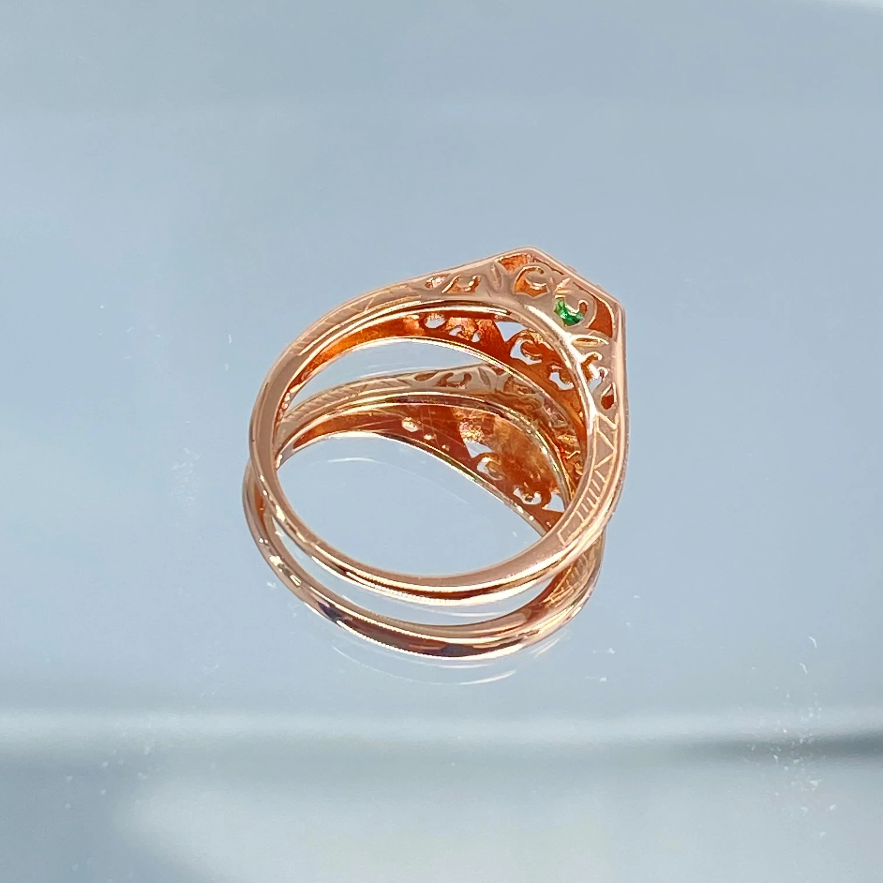 Natural Emerald Ring, Rose Gold, Art Deco Jewelry #D155