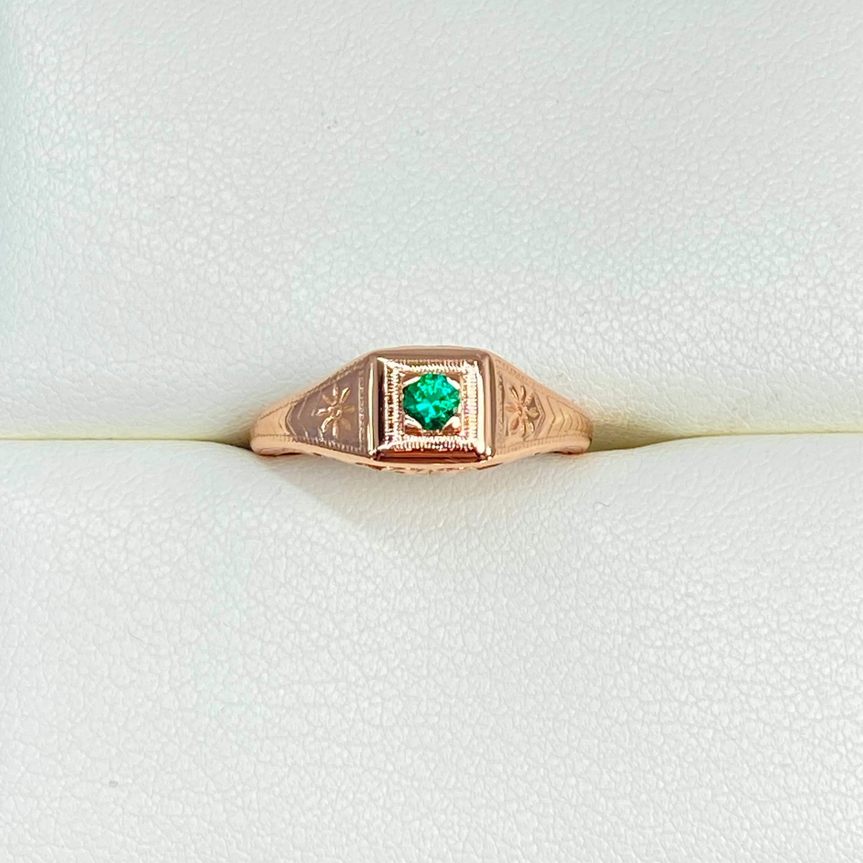 Natural Emerald Ring, Rose Gold, Art Deco Jewelry #D155
