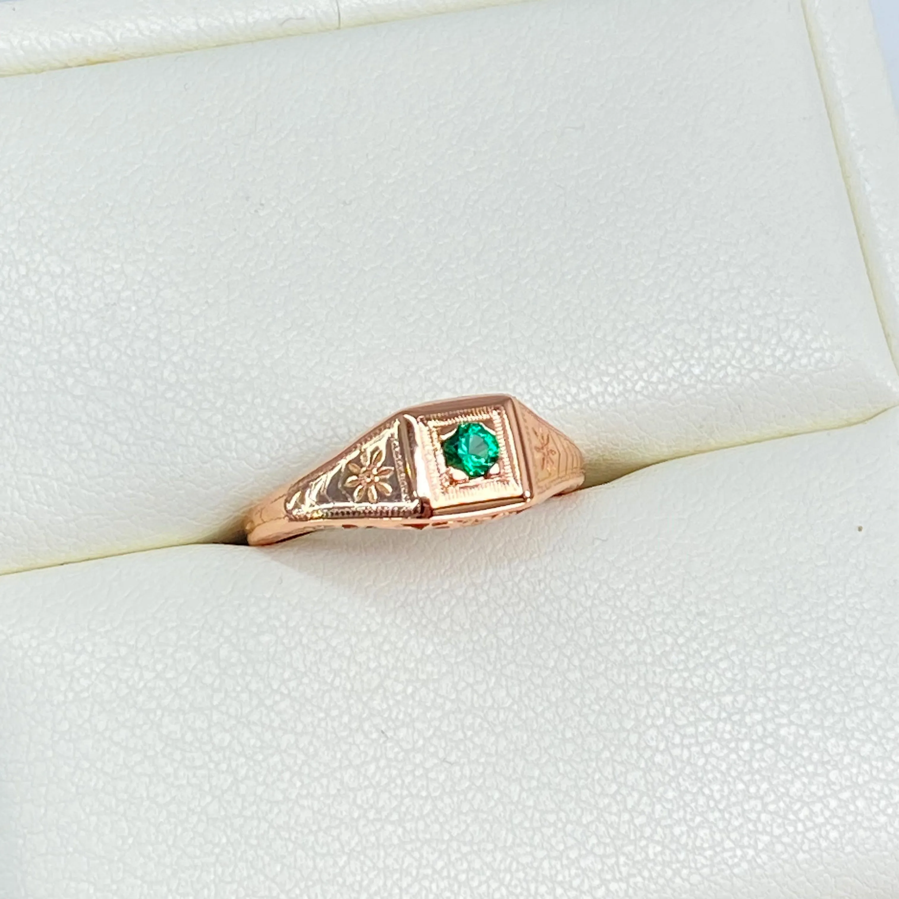 Natural Emerald Ring, Rose Gold, Art Deco Jewelry #D155