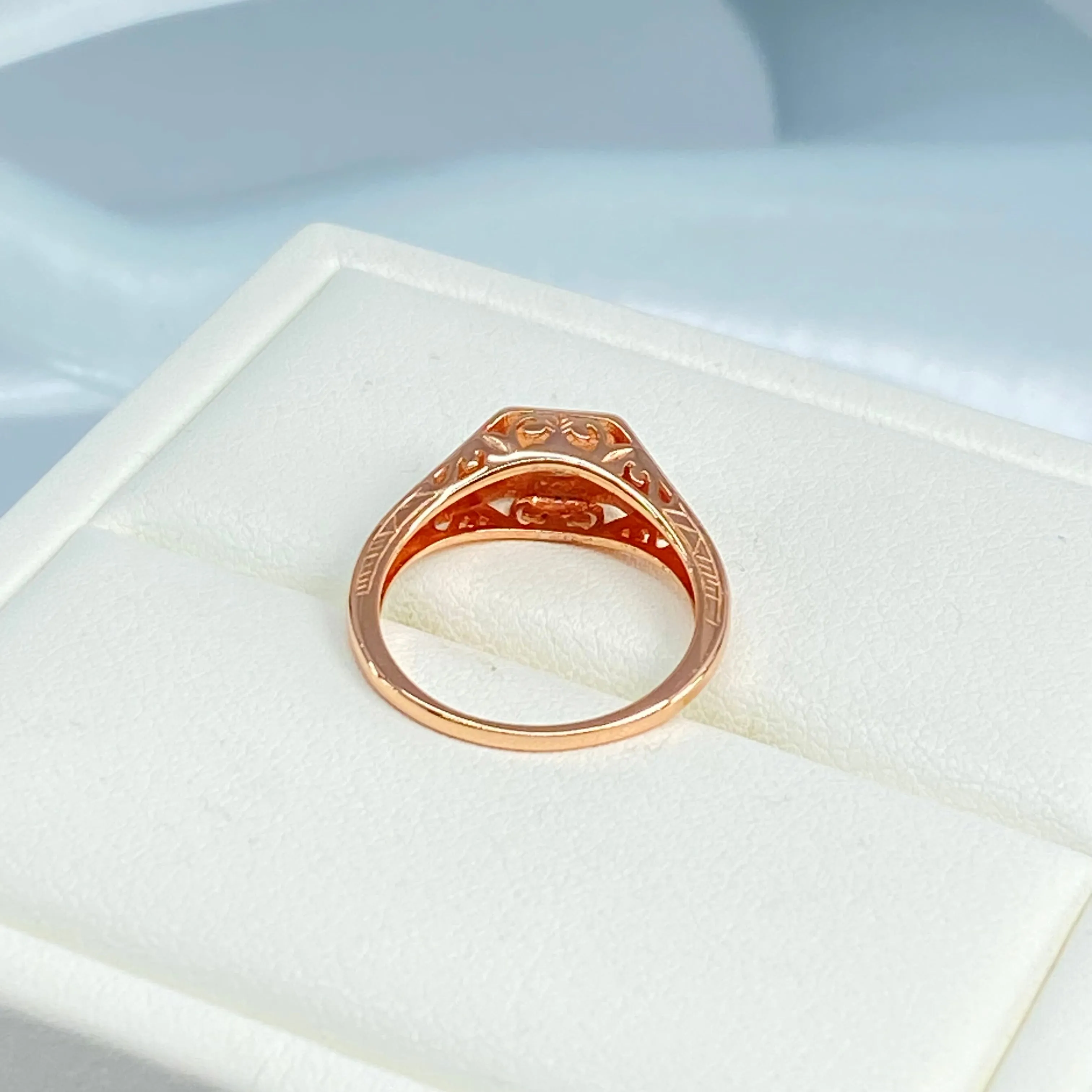 Natural Emerald Ring, Rose Gold, Art Deco Jewelry #D155