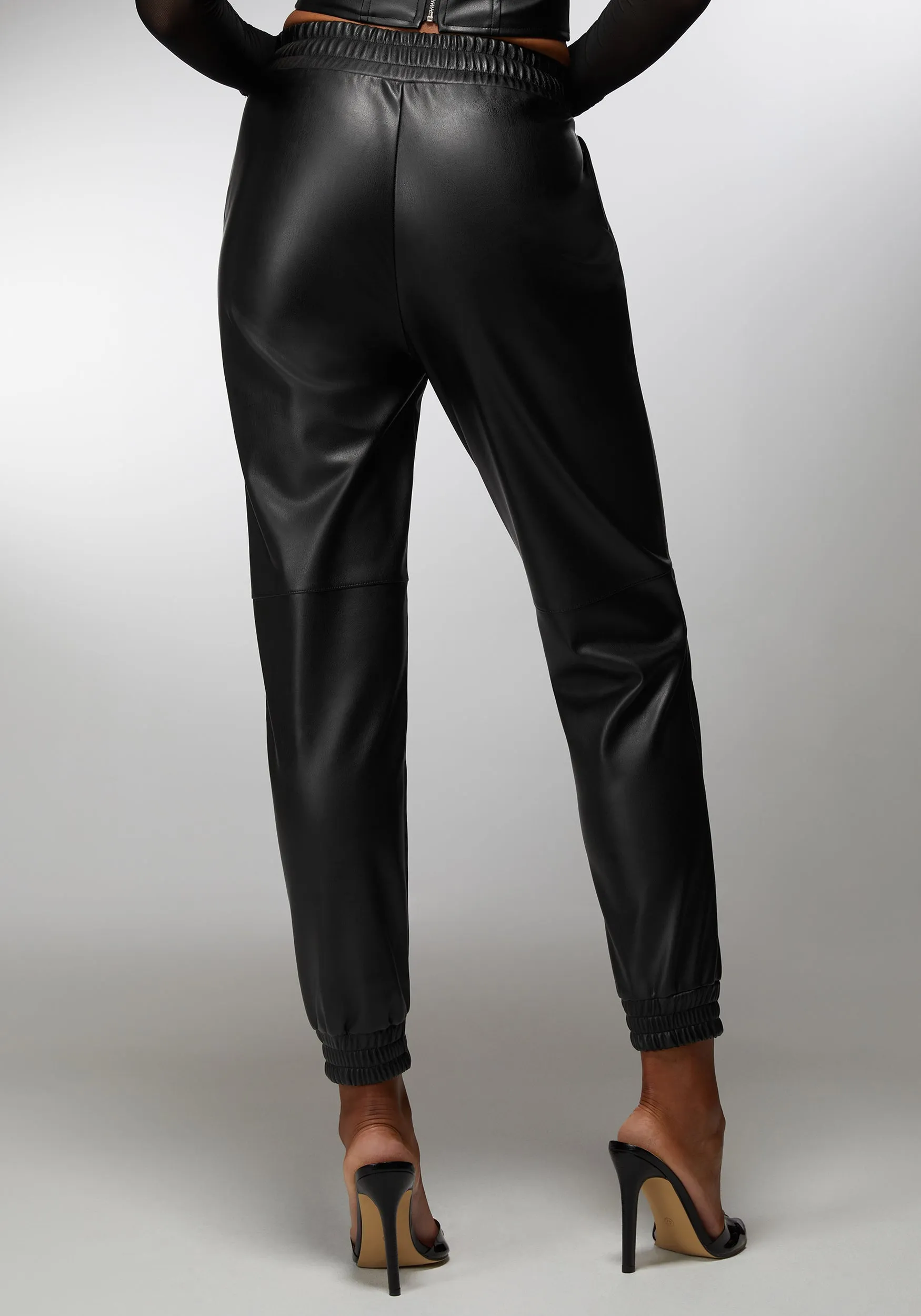 Natural Waist Vegan Leather Jogger