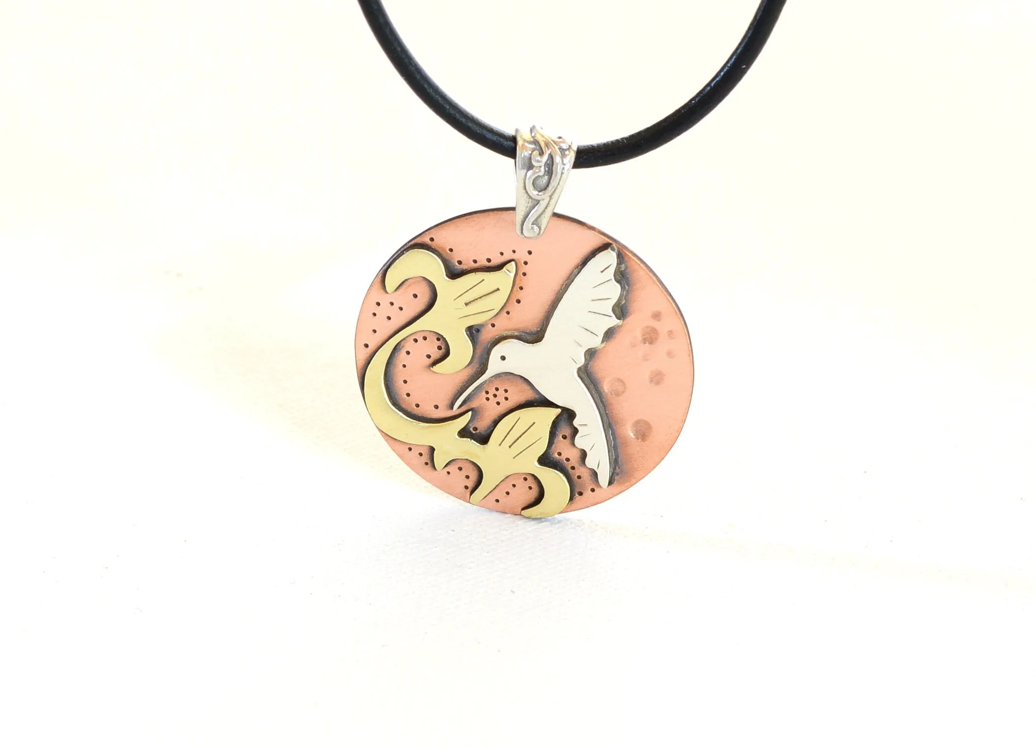 Necklace with Hummingbird and Flowers