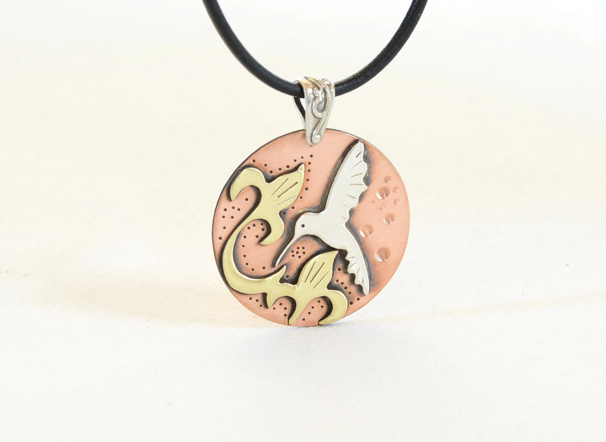 Necklace with Hummingbird and Flowers