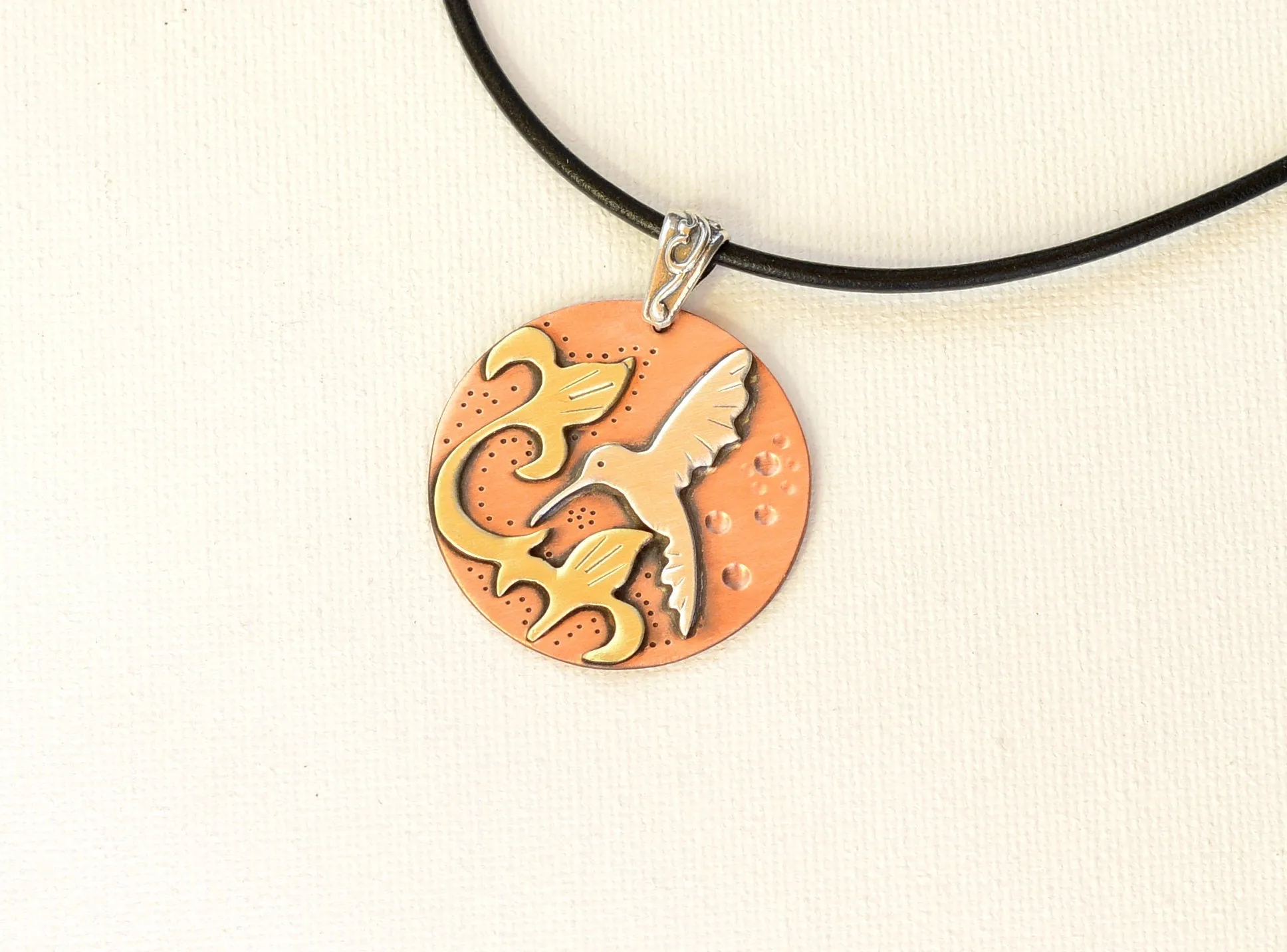 Necklace with Hummingbird and Flowers