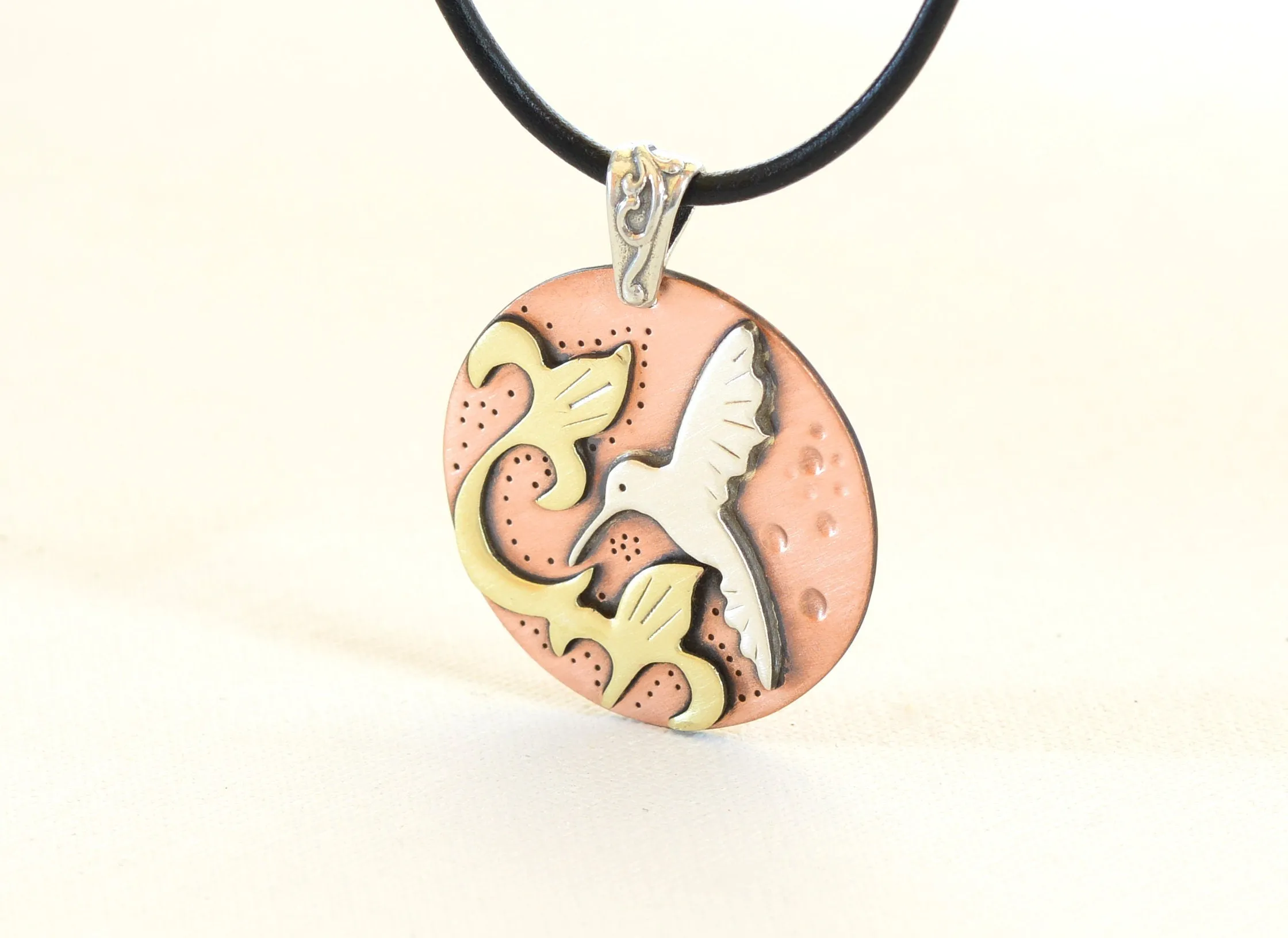 Necklace with Hummingbird and Flowers