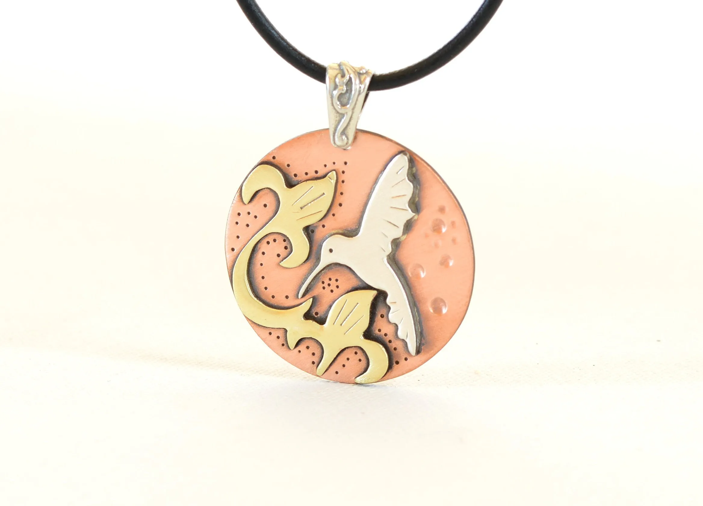 Necklace with Hummingbird and Flowers