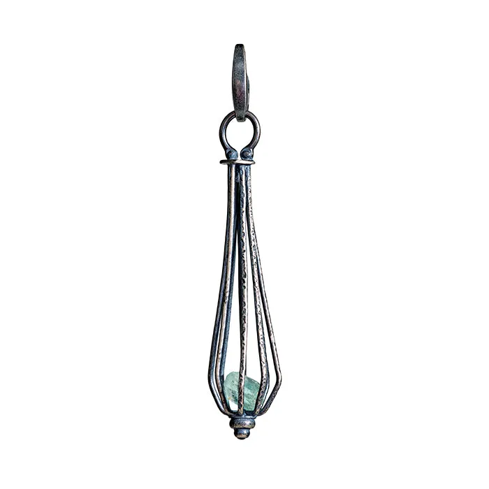 Neon Beryl Crystal Cage Charm - Sterling Silver