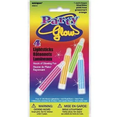 NEW Assorted Glow Sticks Party Favors, 4 Ct