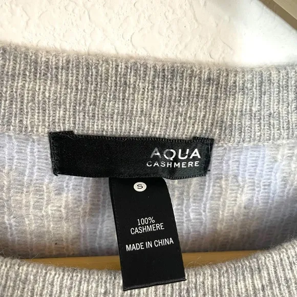 NWOT Aqua 100% Cashmere Leopard Print Sweater in Grey/Baby Blue Size S