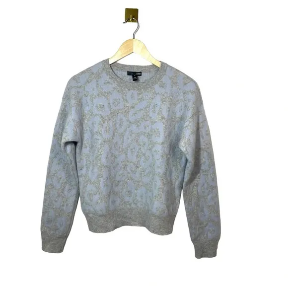 NWOT Aqua 100% Cashmere Leopard Print Sweater in Grey/Baby Blue Size S