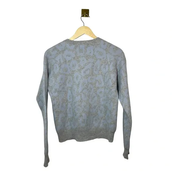 NWOT Aqua 100% Cashmere Leopard Print Sweater in Grey/Baby Blue Size S