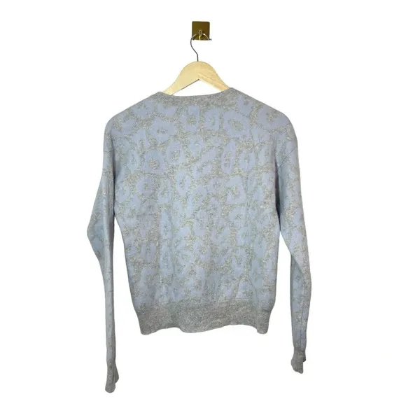 NWOT Aqua 100% Cashmere Leopard Print Sweater in Grey/Baby Blue Size S