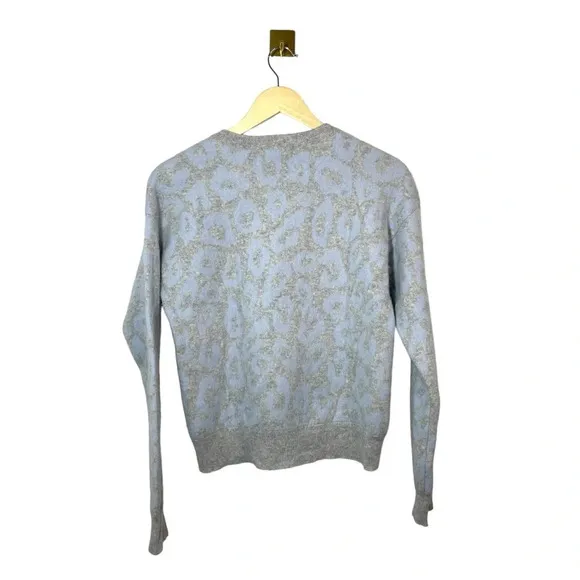 NWOT Aqua 100% Cashmere Leopard Print Sweater in Grey/Baby Blue Size S
