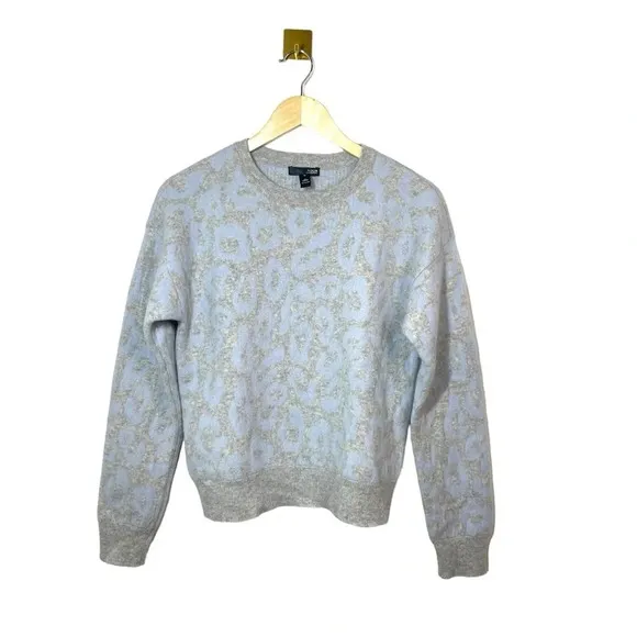 NWOT Aqua 100% Cashmere Leopard Print Sweater in Grey/Baby Blue Size S